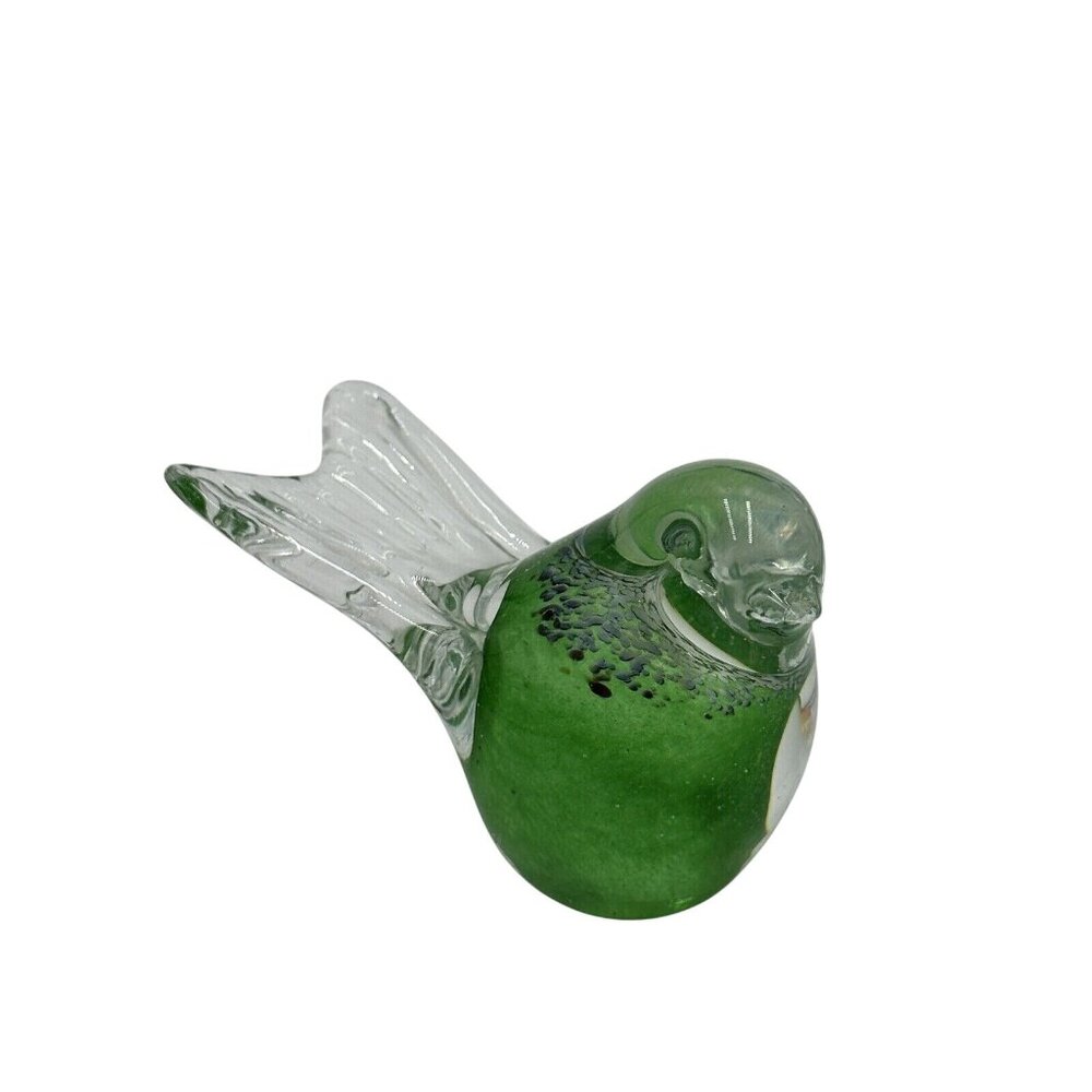 Vtg Viasetti Oy Finland Green Blue Sparrow Finch Bird Paperweight Art Glass